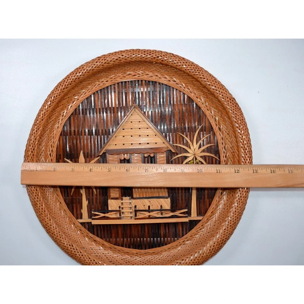 VTG Hand Woven Bamboo Wicker Philippines Round‎ Hanging Wall Home Decor Lot Of 3
